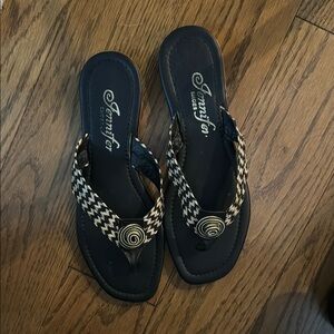 Jennifer Black and White Sandals with Thong Design